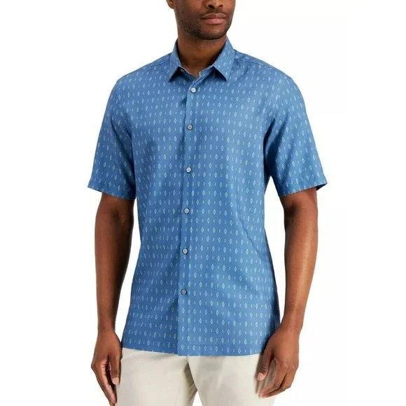 alfani short sleeve dress shirts Alfani Mens Slim Fit Alfa Tech Button Down White Dress Shirt 16-16.5 /  34-35